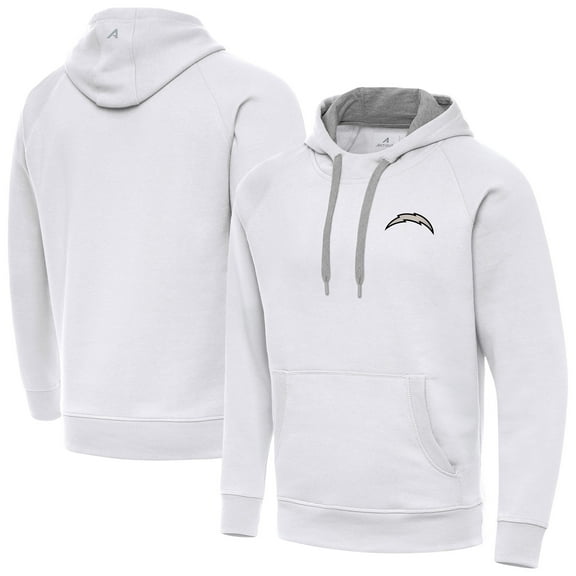 Men's Antigua White Los Angeles Chargers Brushed Carbon Victory Pullover Hoodie