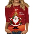 thumbnail image 2 of Gamivast Womens Christmas Blouse Plus Size Round Neck Shirt Funny Xmas Holiday Trees Santa Graphic 3/4 Sleeve Tee Loose Winter Snowman Family Holiday T-Shirt Blouse 5XL, 2 of 6
