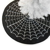 Hvmvliv 48in Halloween Tree Skirt White Web Pattern Christmas Tree Skirt Holiday Round Tree Base Cover Rugs for Halloween Christmas Decoration Black