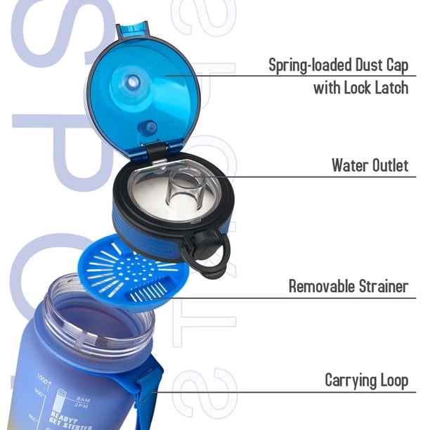 Bouteille d'Eau de Sport 1000ml / 32oz avec Marqueur de Temps Motivationnel Bouteille d'Eau Étanche à Rabat pour Sports Extérieurs Gym Entraînement Physique Bouteille d'Eau de Sport 1000ml / 32oz avec Marqueur de Temps Motivationnel Bouteille d'Eau Étanche à Rabat pour Sports Extérieurs Gym Entraînement Physique