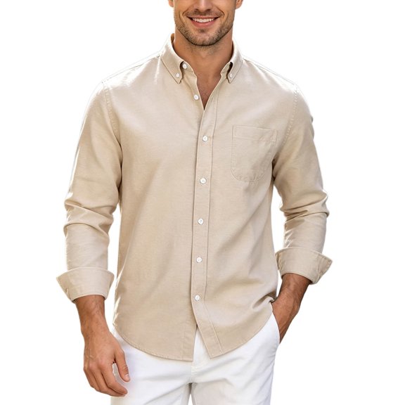 RUTAYY Men's Shirts Long Sleeve Solid Color Casual Everyday Comfortable Button Down with Button Tops Work Beach Blouse
