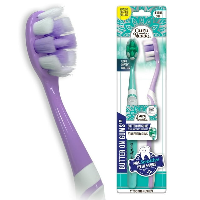 GuruNanda Cepillo de dientes Butter on Gums con cerdas extra suaves para encías sensibles Cepillo de dientes suave para niños y adultos 2 unidades