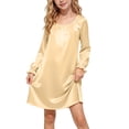 thumbnail image 3 of Auroural Girls Dress Satin Girl'S Solid Color Round Neck Long Sleeve Dress Homewear Sleeping Dress Kids, 3 of 9