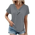 thumbnail image 2 of CLOISE Summer Tee for Women Short Sleeve Tops Casual Loose V Neck Blouses Button Shirts Solid Fashion T Shirts Dark Gray L, 2 of 6