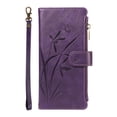 thumbnail image 2 of For Apple iPhone 17e Orchid Pattern Wallet Case, 9 Card Slots Zipper Pocket, Detachable Wrist & Shoulder Strap, Magnetic Shockproof Protective Phone Case,Dark Purple,For iPhone 17e, 2 of 9