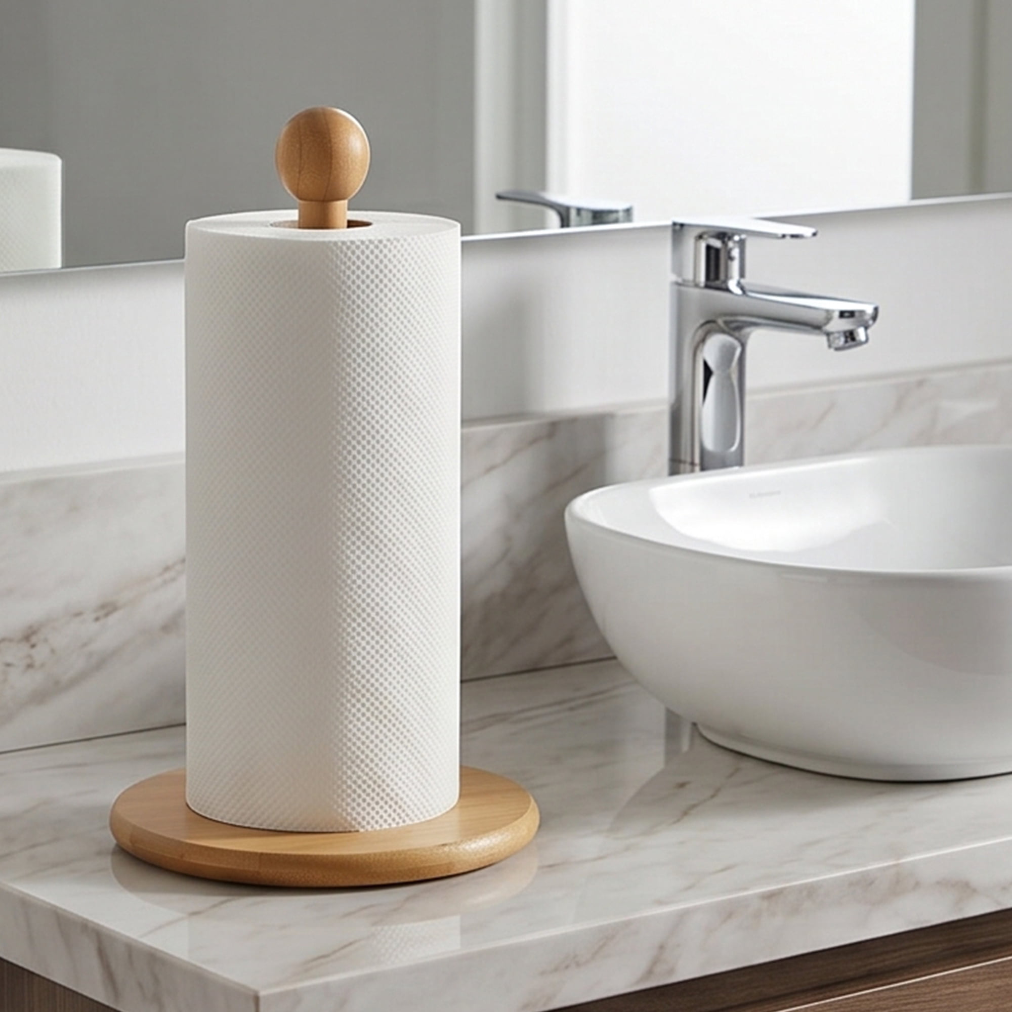 Unique Bargains Paper Towel Holder Countertop Durable Base Wood Natural D 11.6x4.9inch