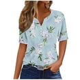 thumbnail image 2 of SYMOID Womens Printed Short Sleeved V - Neck Button Up Blouse, Fashionable and Lightweight for Misses,Light Blue,Size L, 2 of 5