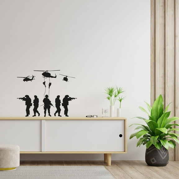 Combat Position Military Swat Team Army Men Soldier Wall Sticker Art Decal for Girls Boys Room Rooms Playroom Bedroom Gym House Home Decor Stickers Walls Art Vinyl Decoration Size (20x20 inch)