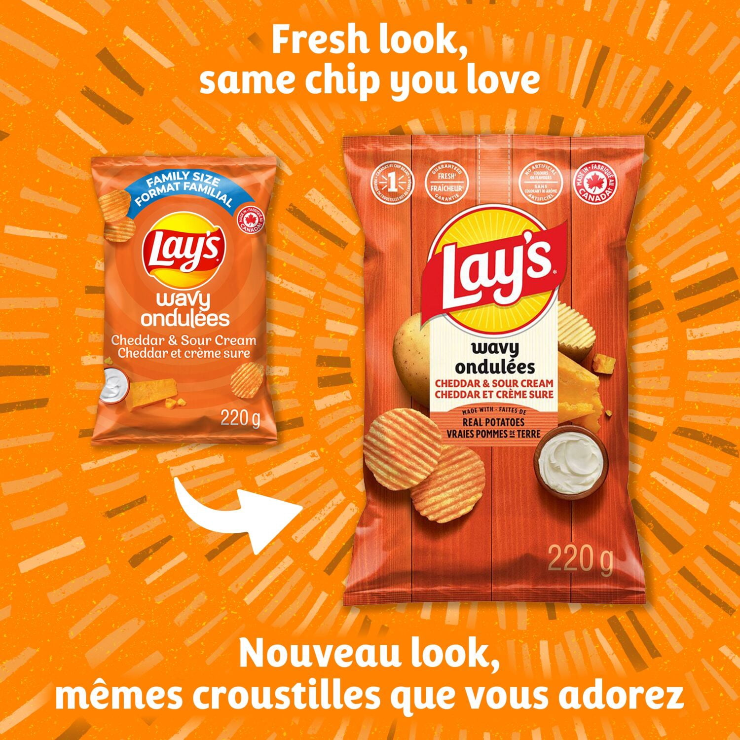Lay's Wavy Cheddar & Sour Cream flavoured Potato Chips - Walmart.ca