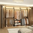 thumbnail image 6 of Aheaplus 84"-128" Adjustable Metal Pipe Clothing Rack ,Wall-Mounted Garment Rack, Heavy-Duty 1000LB Capacity, 3-Tier Wood Shelves, L-Shape or Straight ,Gray Oak, 6 of 6