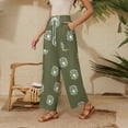 thumbnail image 5 of WTOBBY Women's Summer Floral Print Cotton Linen Loose Casual Elastic Tie Waist Ankle Pants with Pockets, Flowy and Comfortable for Daily Use,Army Green M, 5 of 5