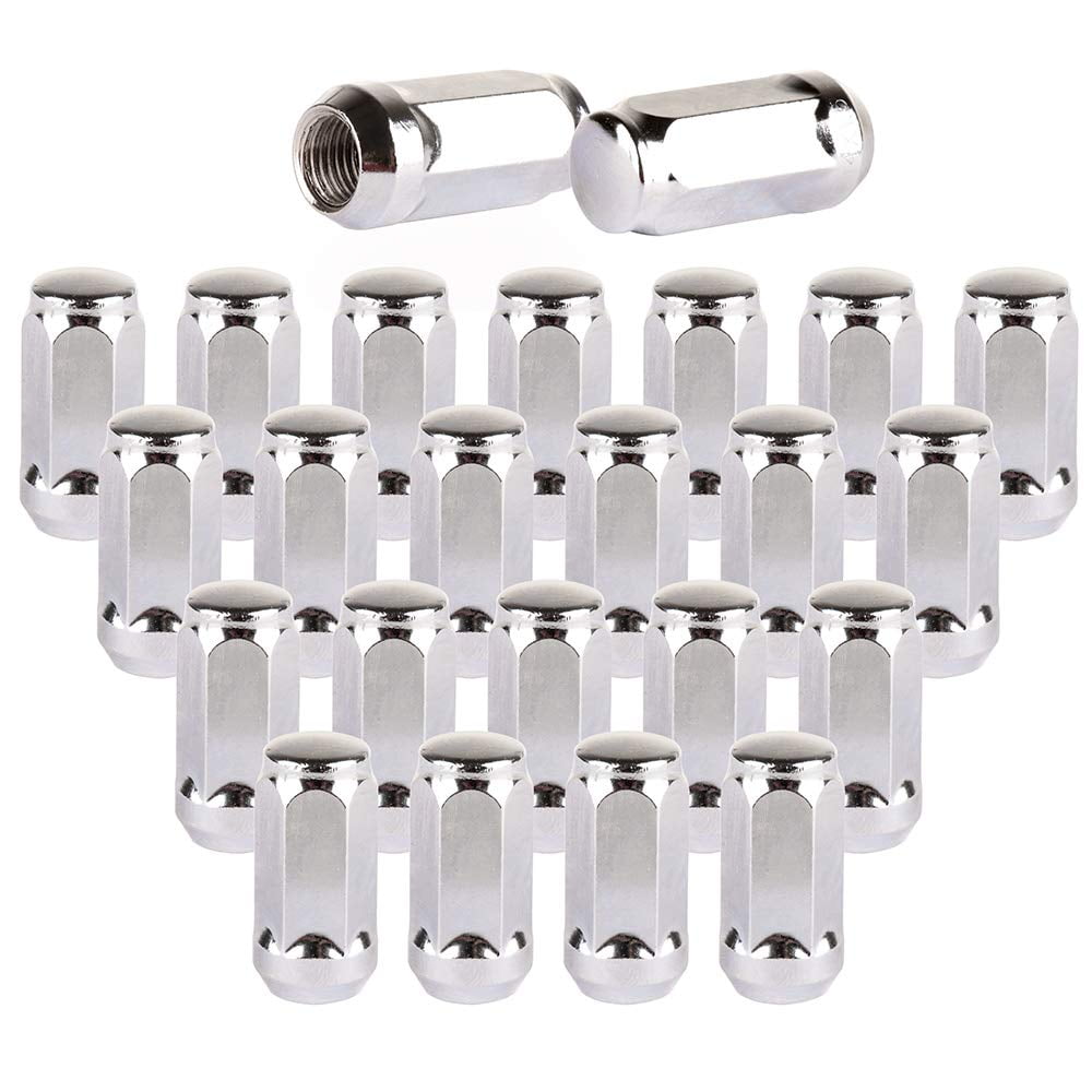 SCITOO 24PCS Silver Chrome Spline Lug Nuts Drive Close End, 1.72' Long, 14x1.5 Thread Size, Fits for B-uick for Cadillac for Chevy for Ford G-MC for Lincoln S-aturn 1988-2019