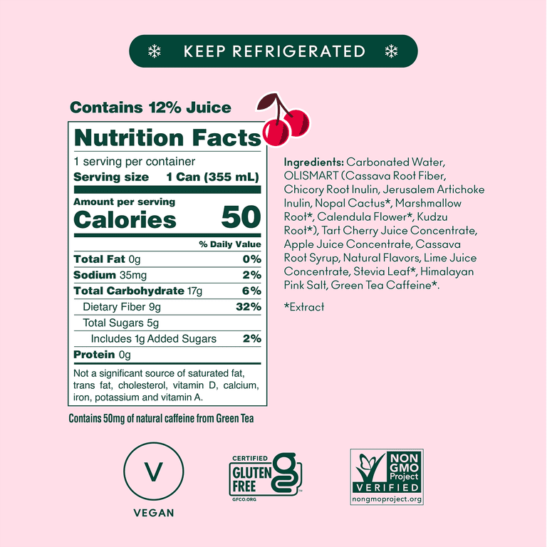 Olipop Cherry Cola Prebiotic Soda, 12 fl oz, 12 Pack photo 3
