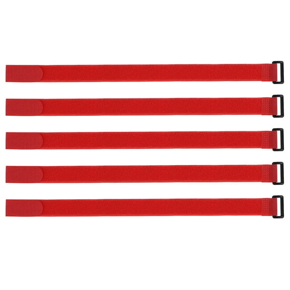 5pcs Hook and Loop Straps 1-inch x 18-inch Securing Straps Reusable Fastening Cable Tie (Red)