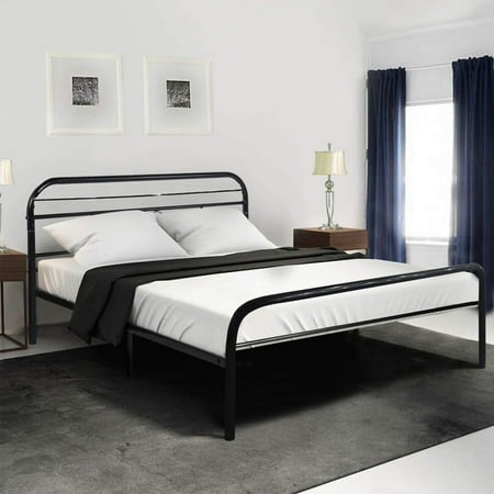 Vintage Bedframes UBesGoo Queen Bed Frame Metal Platform Mattress Base Black Bed with Vintage Headboard, Queen ()