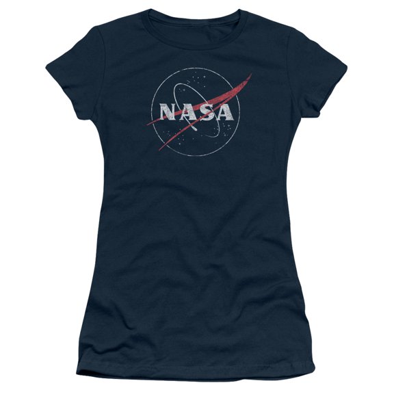 Nasa Distressed Logo Junior Women's T-Shirt Sheer Navy
