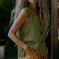 thumbnail image 6 of Women Summer Linen Tank Tops Loose V Neck Button Causal Breathable Boho Sleeveless Blouse Shirt Green XL, 6 of 9