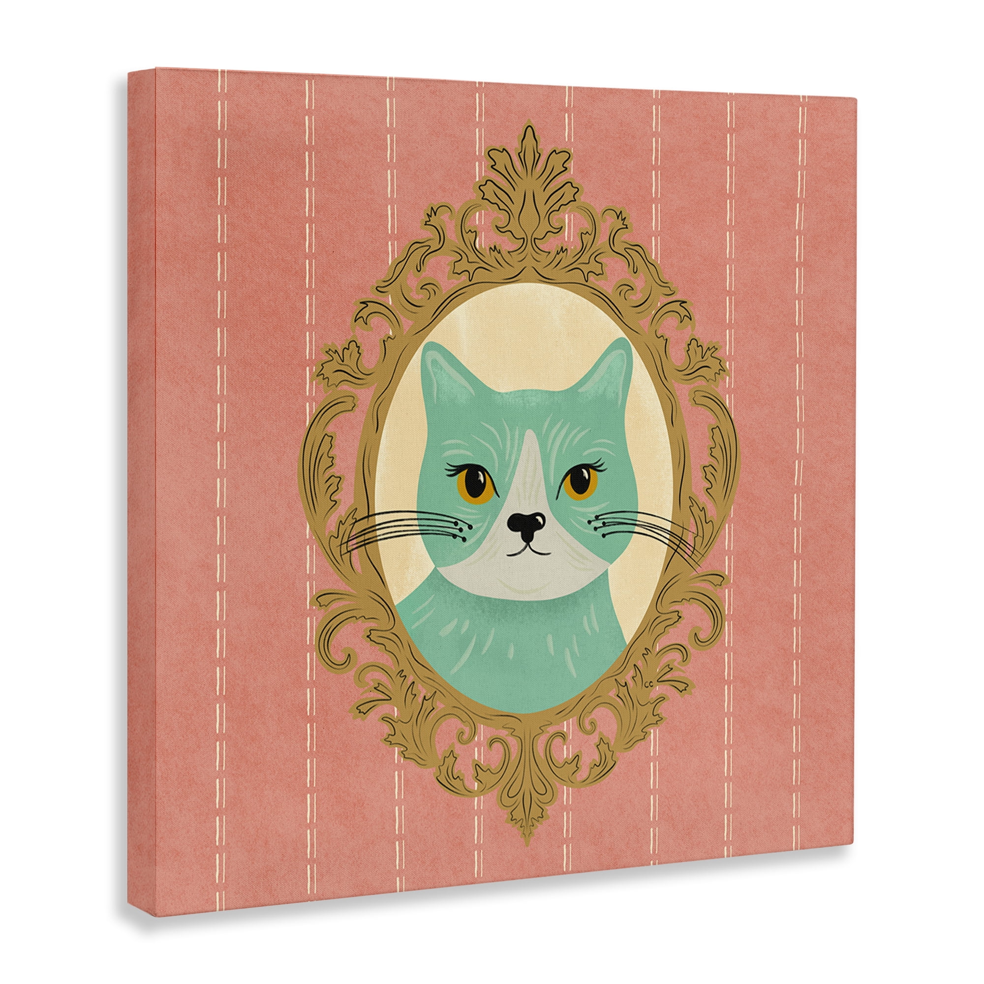 Stupell Industries Green Cat Portrait Animals Painting Wrapped Canvas Art Print Wall Art, 36 x 36