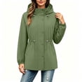 thumbnail image 2 of Cilsoka Drawstring Waist Waterproof Jacket for Womens Long Sleeve Windbreaker with Hooded Casual Solid Softshell Jackets, 2 of 4