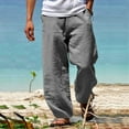thumbnail image 3 of Fmbrln Mens Cotton Linen Drawstring Pants Summer Casual Loose Beach Pants Lounge Pants Lightweight Comfy Pockets Trousers Gray XL, 3 of 4