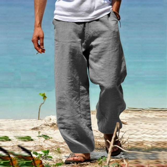 RKSTN Men Cotton Pants Men's Fall Cuffed Pants Multi Pocket Tether Solid Trousers Relaxation Length Pants Full Length Pants