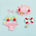 thumbnail image 3 of Infant Girls Swimsuits Tie-Up Tank Tops Ruffles Shorts Sun Hat Bikini Split Swimwear Set, 3 of 7