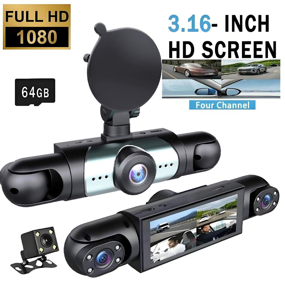 Full View Car Dashcam System, 4-channel Car Dash Cam Full View System,360 1080p Hd Front Rear Side Vision Camera, Loop Recording,for Commuters, Rideshare, Fleet Owners