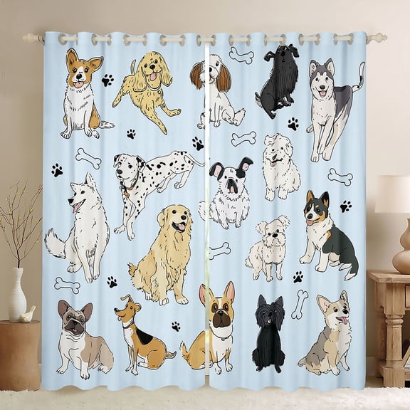 Homewish Cute Dog Dalmatian Black Out Curtains, Funny Animal Lover Curtains Pack of 2 (42x63 Each), Blue Cartoon Theme Bedroom Curtains, Black Out Curtains Room Decor
