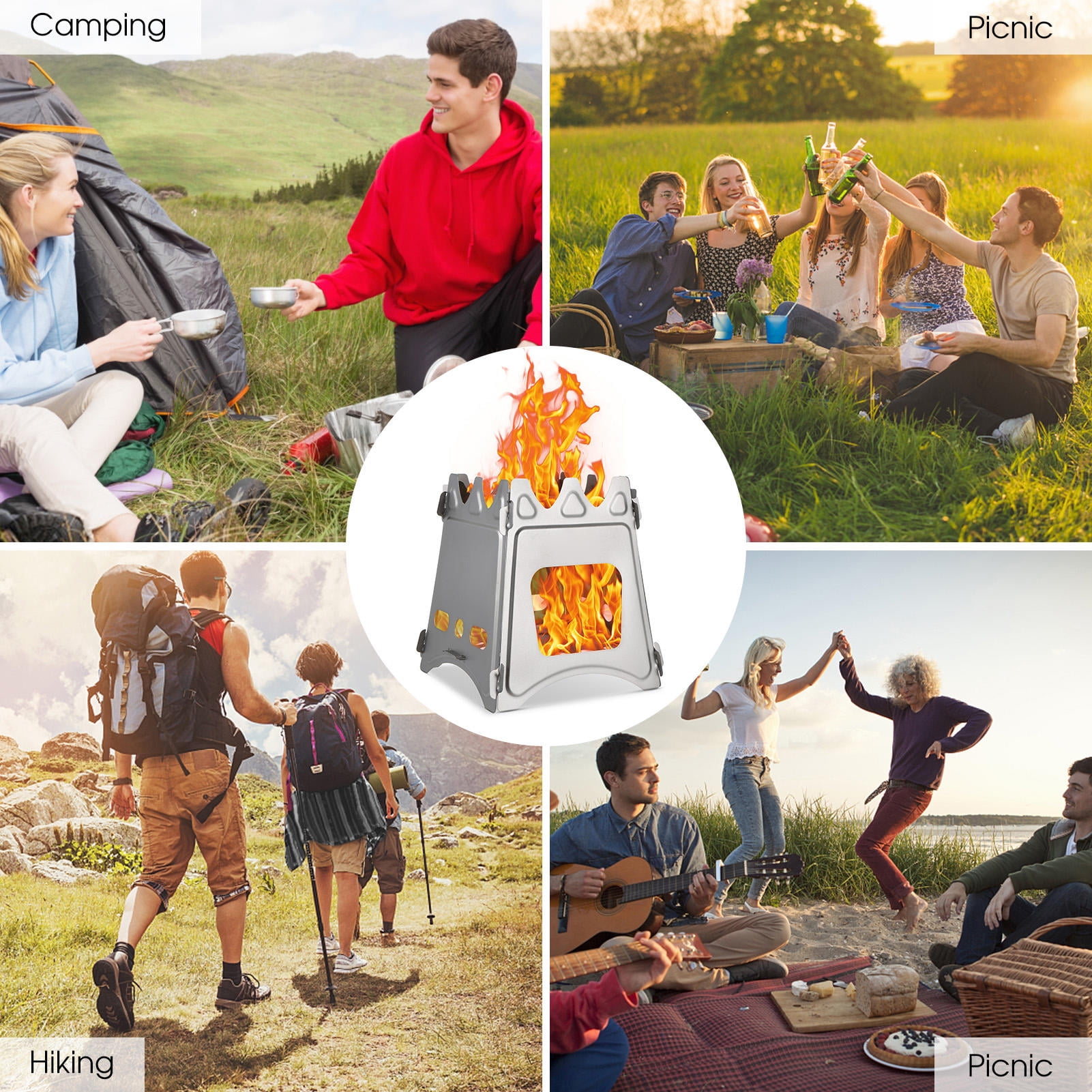YAHHU Titanium Folding Wood Stove – Ultra‑Light 7.2oz Portable Stove for Backpacking, Camping, Survival & Picnics