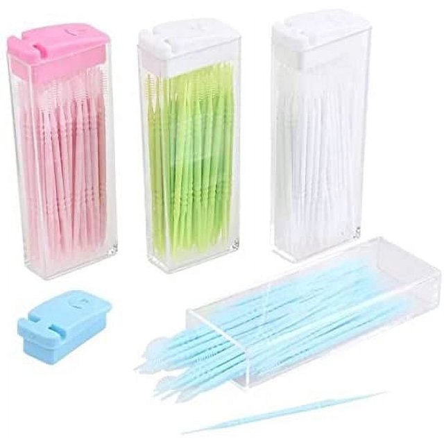 4 piezas de palillos de dientes de plástico portátiles con extremos dobles - Entrega de colores mezclados (50 piezas / juego) Zhivalor XYWJ104