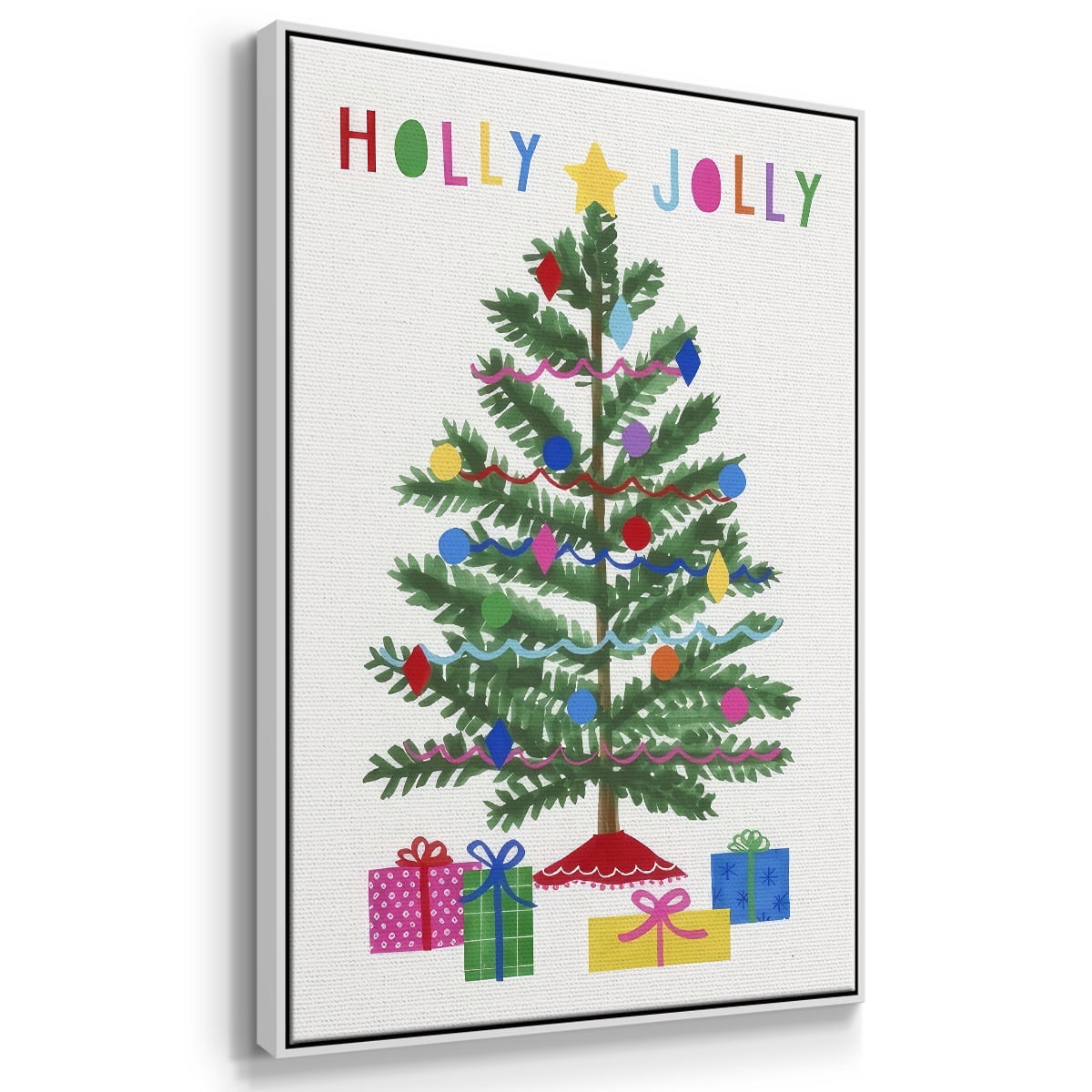 Colorful Christmas Collection B - Framed Gallery Wrapped Holiday Canvas - 27 x 41 - White Frame