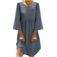 thumbnail image 1 of CHOK Cyber&Monday Deals Robes pour Femmes 2023 Manches Évasées Tunique Fluide Smockée en Coton Lin Robes Manches 3/4 Col Rond Solide Été Mini Robe Formelle Café TTTTG Liquidation un, 1 of 5