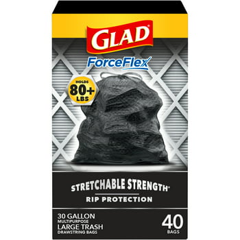 Glad ForceFlex Large T Bags, 30 Gallon, 40 Bags (Unscented)