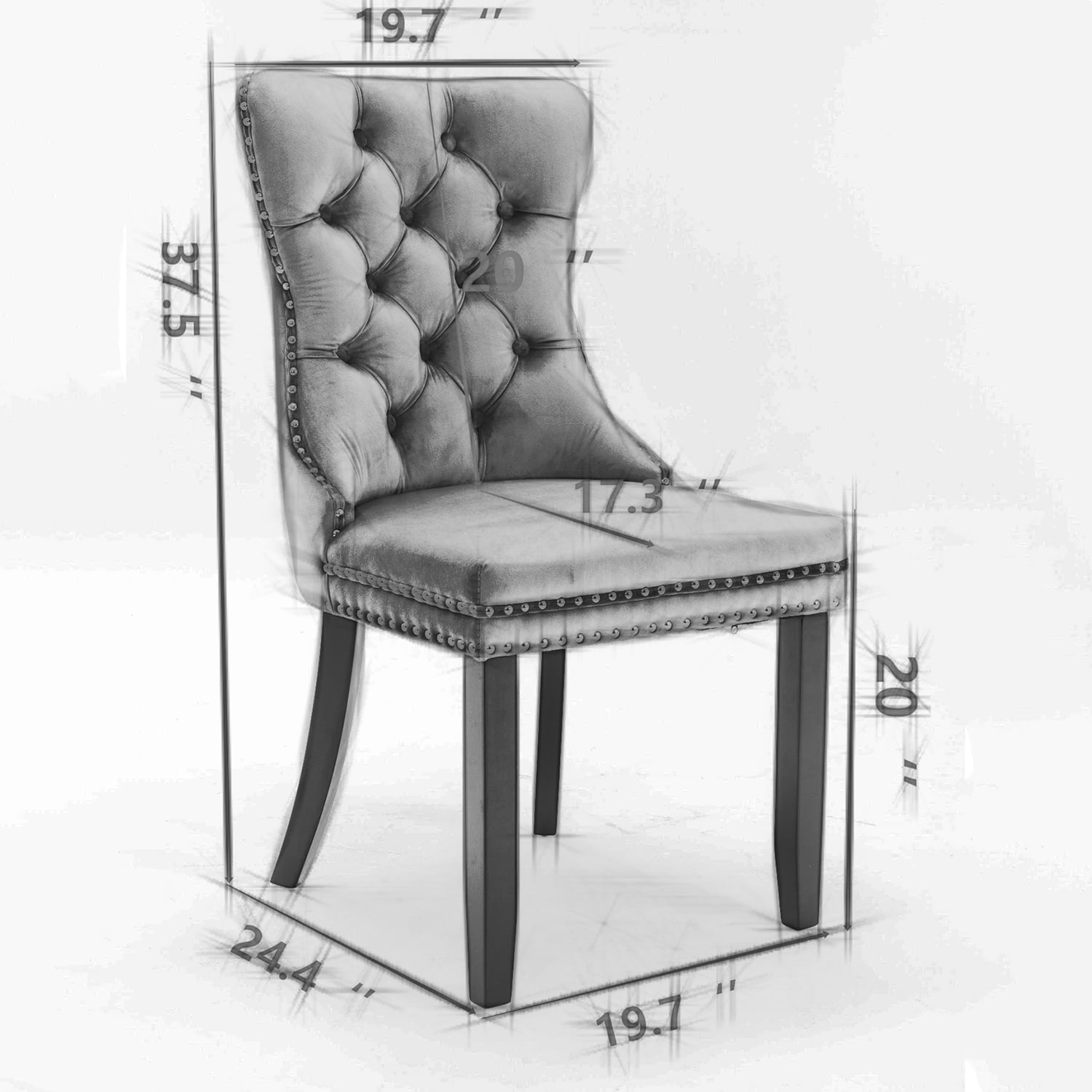 Miniyam Velvet Dining Chairs Set of 2, Tufted High Back Kitchen Chairs with Nailhead Trim, Beige