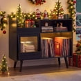 thumbnail image 4 of Gymax Record Player Stand w/LED Light Power Outlets Sliding Door Vinyl Storage Holder Black, 4 of 10