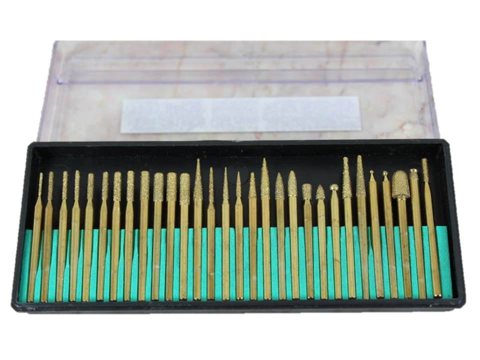 TEMO 30 pc Titanium Diamond Coated Burrs Glass Drill Bit Grit 120