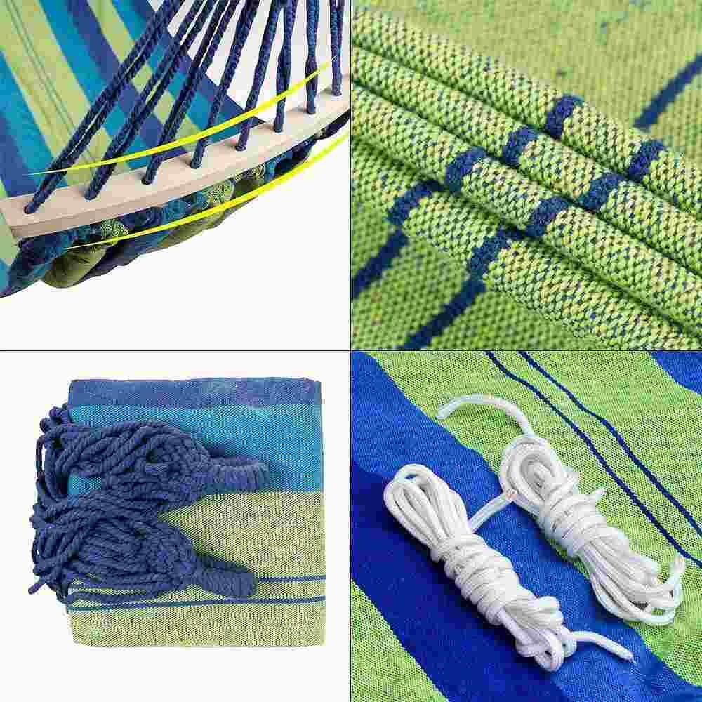 Double Hammock 2 People, with Two Anti Roll Balance Beam,DFITO Canvas Cotton Hammock with Carrying Bag Travel, Beach, Backyard etc (Blue Stripes)