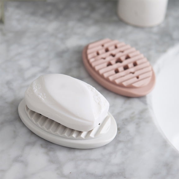 Masteelf Pink Silicone Soap Dish with Drain for Bathroom Kitchen and Shower Nice Shape Design Extends Soap Life 4.5 Inches x 3.2 Inches