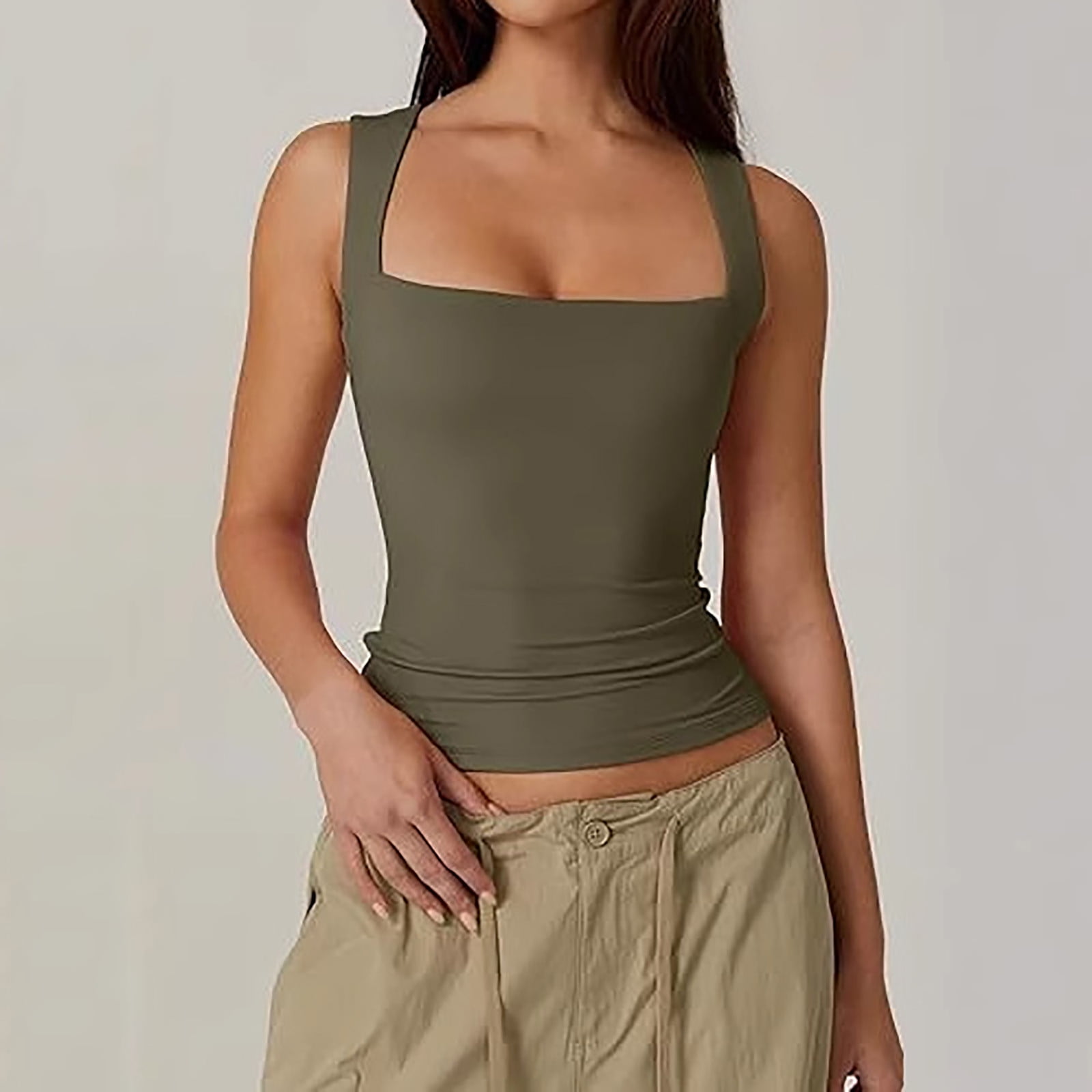 Womens Square Neck Tank Tops Summer Sleeveless Crop Tops Slim Fit Solid Basic T-Shirts Y2K Going Out Tops - image 4