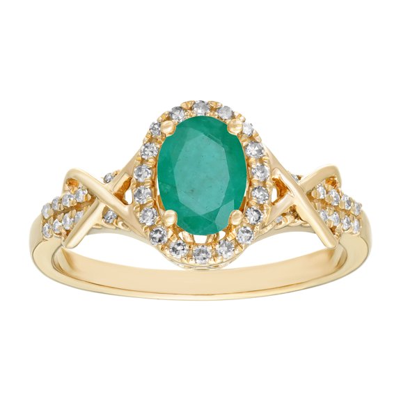 10K Yellow Gold, Green Emerald Diamond Oval Ring (.24cttw, I-J, I2-I3) Size 6