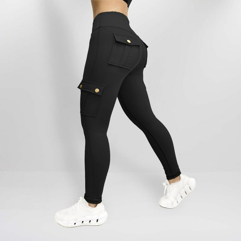 Butt Lifting Leggings with Flap Pockets Workout Cargo Leggings for Women  Casual Solid High Waist Running Yoga Pants