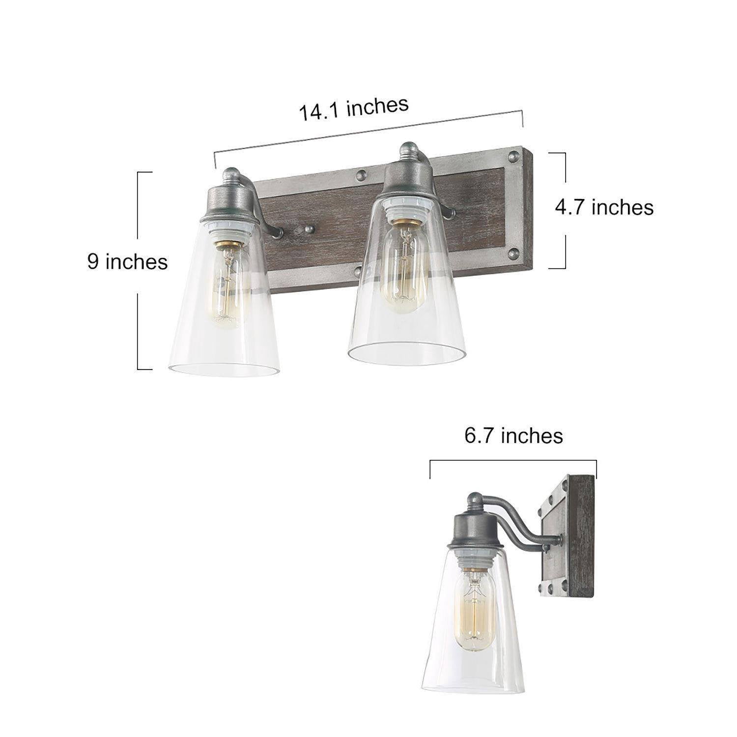 LNC Sabrina 14-in Antique Silver and Distressed Wood Bathroom Vanity Light, Farmhouse, 2-Light