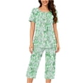 thumbnail image 5 of Hrsba Womens Pajama Sets,Print Ruched Crew Neck Short Sleeve Top and Capri Pants Women's Sleepwear Sets, 5 of 7