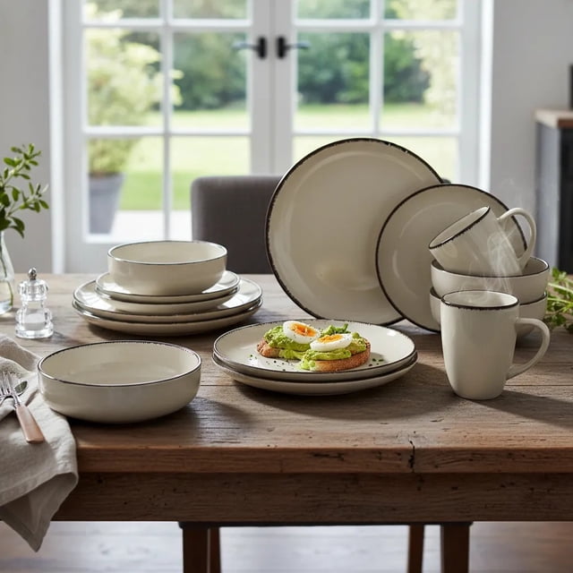 Red Velvet Vajilla Ceramica Moderna Elite de 16 Piezas para 4 Personas | Platos, Tazón y Tazas | Diseño Elegante | Apto para Microondas
