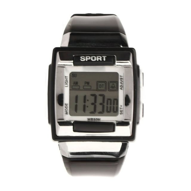 Reloj deportivo digital Moda Cuadrado Impermeable Pantalla grande Reloj electrónico luminoso para deportes diarios Natación Negro