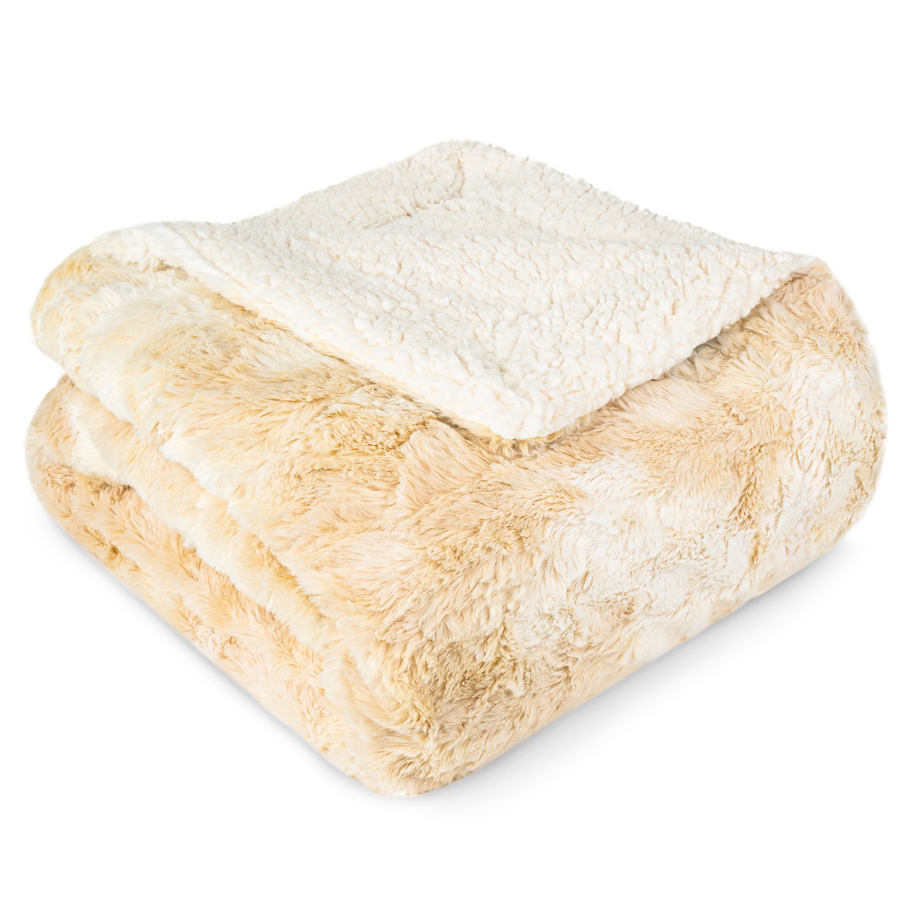PAVILIA Faux Fur King Bed Blanket Tie-Dye Beige Ivory, Soft Warm Sherpa Blanket for Bed, Fluffy Plush Thick Fleece Blanket for Couch Sofa, Reversible Furry Shaggy Large Blanket, Cream 90x108