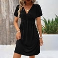 thumbnail image 3 of Dvprdro Dresses for Women 2025 Elegant Classic Summer Casual V Neck Short Sleeve Midi Dress Boho Pleated Beach Sundress Black L, 3 of 5