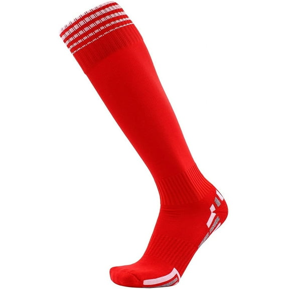 Lian LifeStyle Boy's 1 Pair Knee High Sports Socks Size L MS1604004 Red w/White Strip