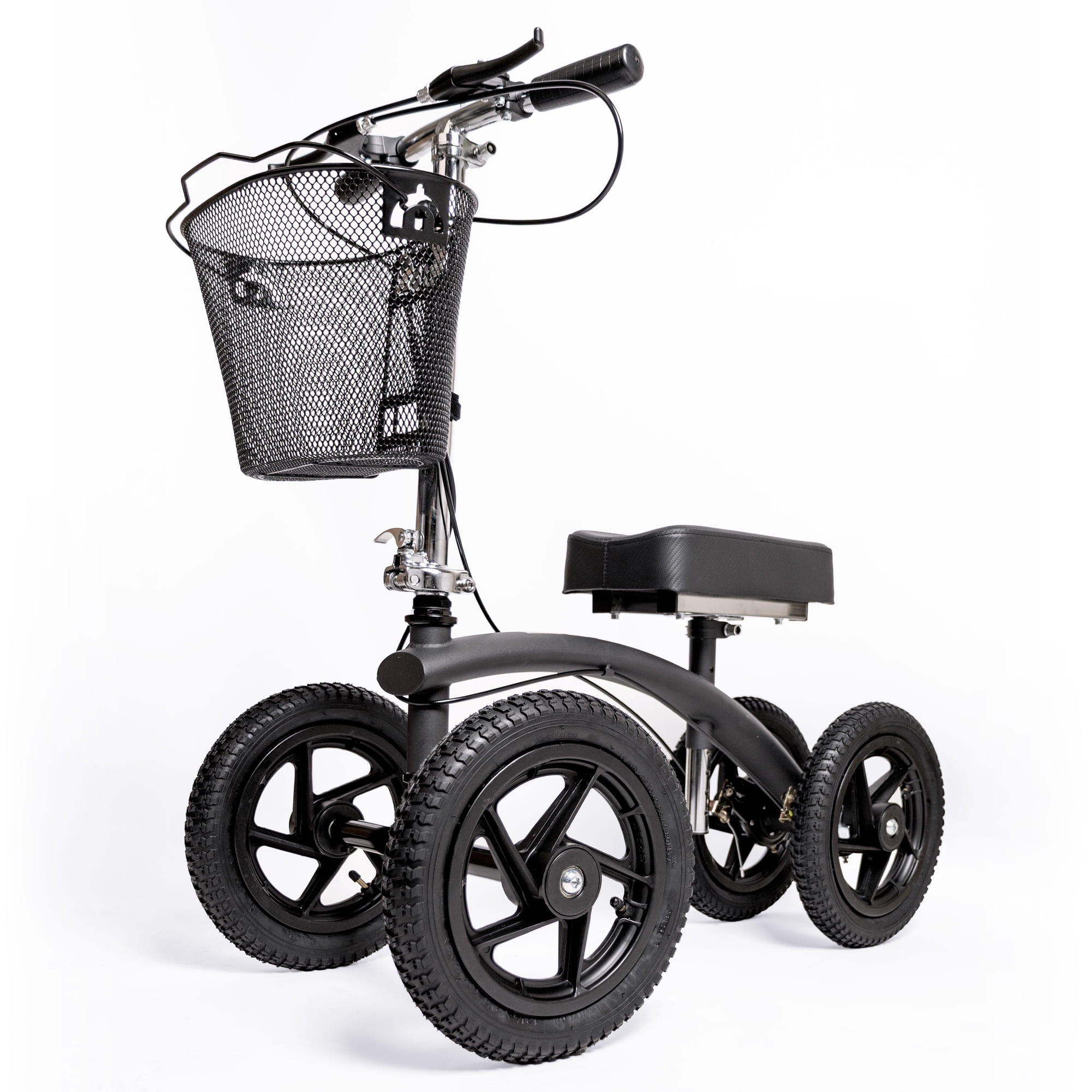 BodyMed Folding All-Terrain Knee Walker for Ankle & Foot Injuries, Black – Steerable, Portable, Medical Scooter for Adults – Wheeled Mobility Roller for Orthopedic Injuries