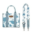 thumbnail image 3 of Wrangler Cow Print Tote Bag for Women Western Purse Boho Top Handle Satchel Handbag with Signature Strap, Cow-Blue, 3 of 8